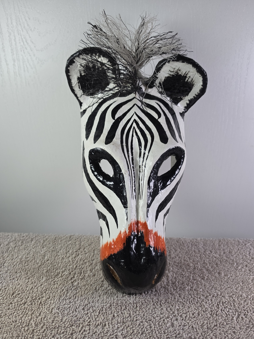 Hand-Painted  Paper-mache Zebra Mask